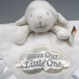Tender‎ Kisses Bless Our Little One Lamb Lovey White Security Blanket Satin Soft